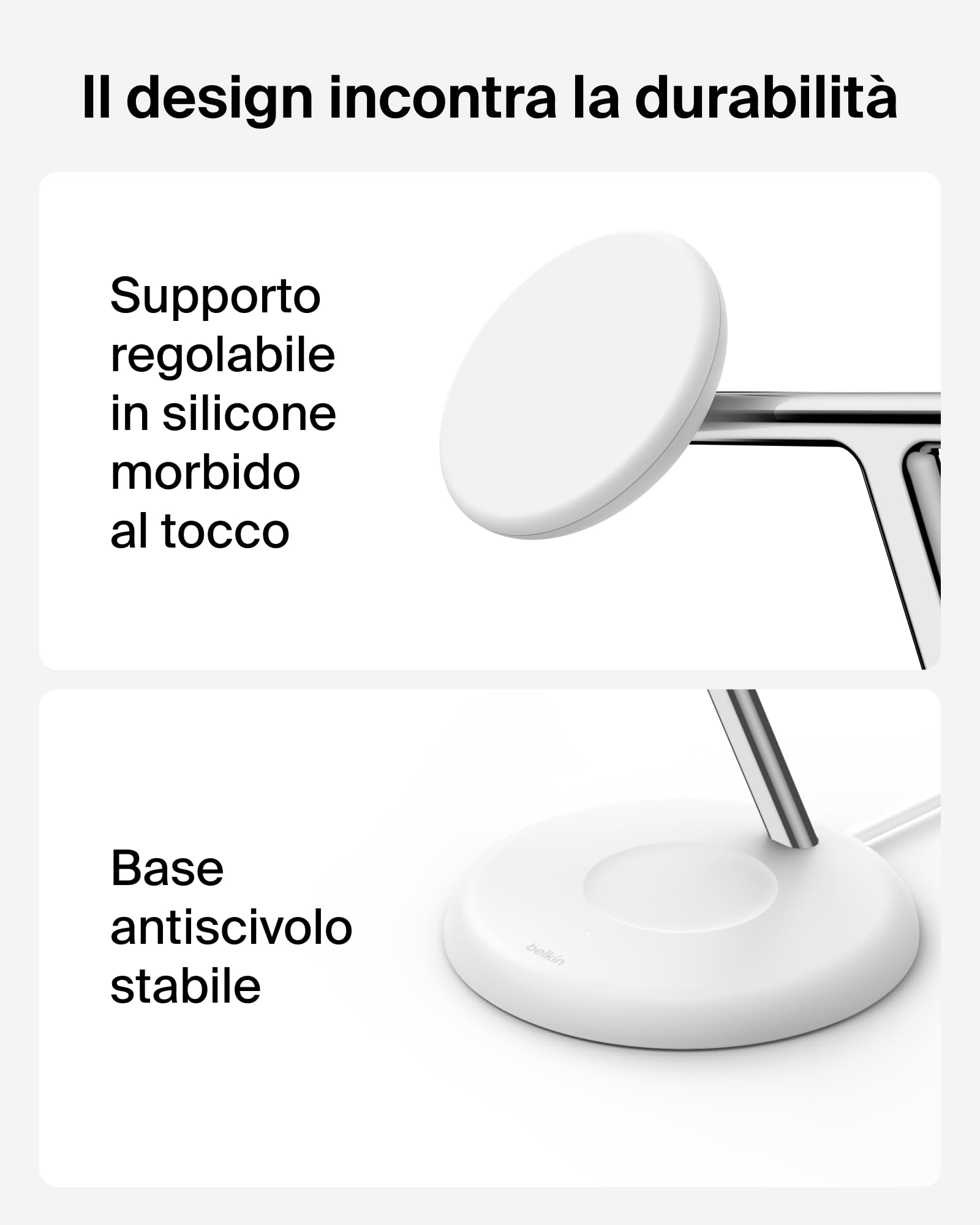 Belkin UltraCharge Caricatore Wireless Qi2.2 25W 3 in 1 - Bianco | Caricatore Wireless Magnetico MagSafe, Certificato Qi2.2 per iPhone, Apple Watch, Auricolari, Cavo USB-C e Alimentatore 45W