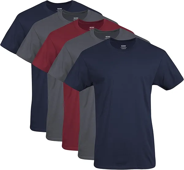 Gildan Men's Crew T-Shirts, Multipack, Style G1100, Navy/Charcoal/Cardinal Red (5-Pack), Large