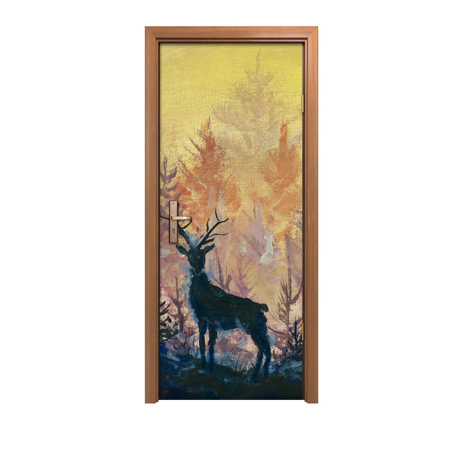 Autocollant de porte 80x200cm motif cerf de forêt pour décoration intérieure