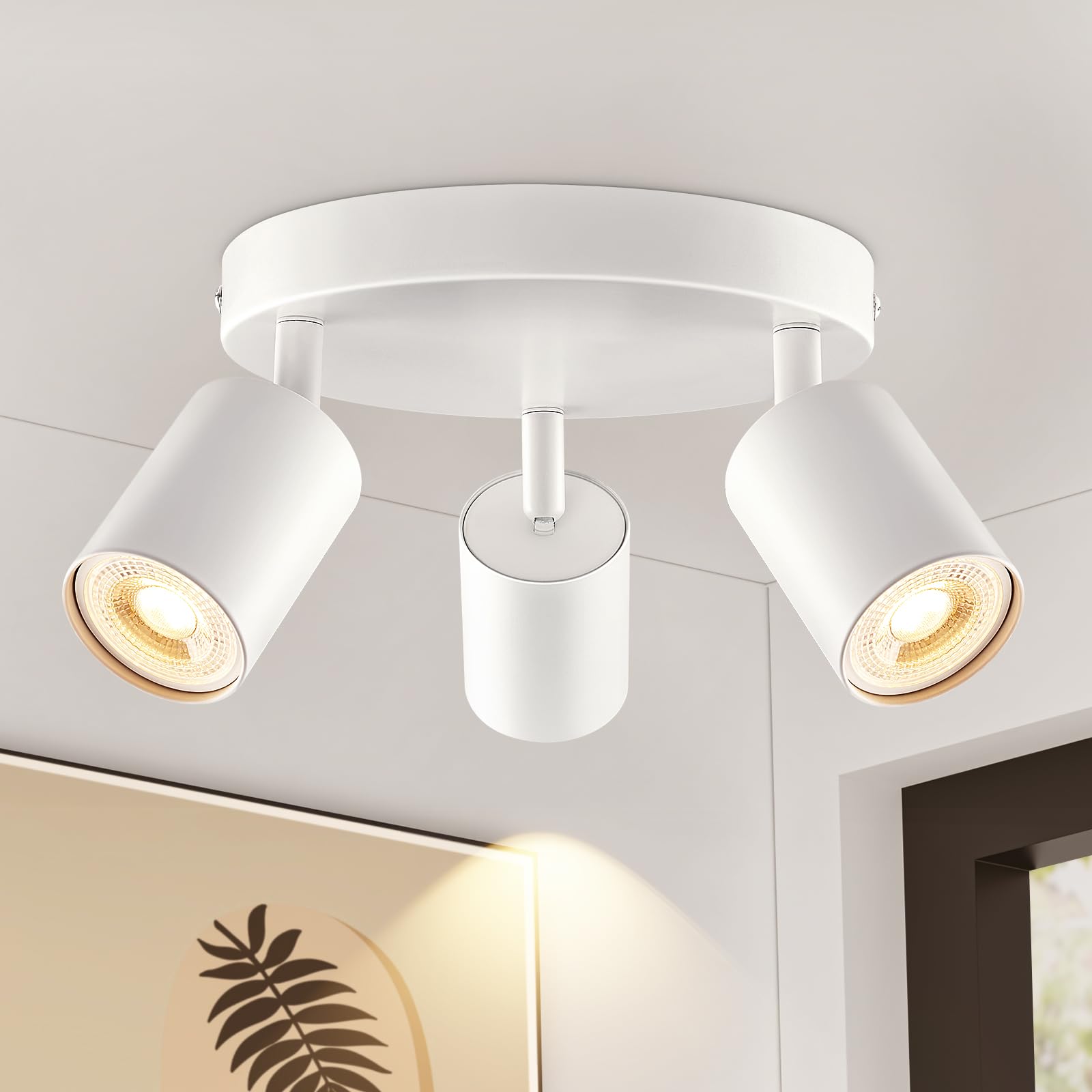 Spotlights Ceiling Lights 3 Way White, GU10 LED Spotlight Rotatable Round, Modern Metal Ceiling Spot Light Fitting