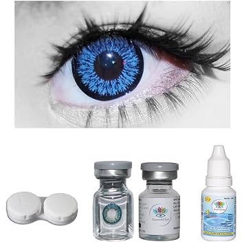 Diamond eye dark blue eye lens 1pair with case and solution
