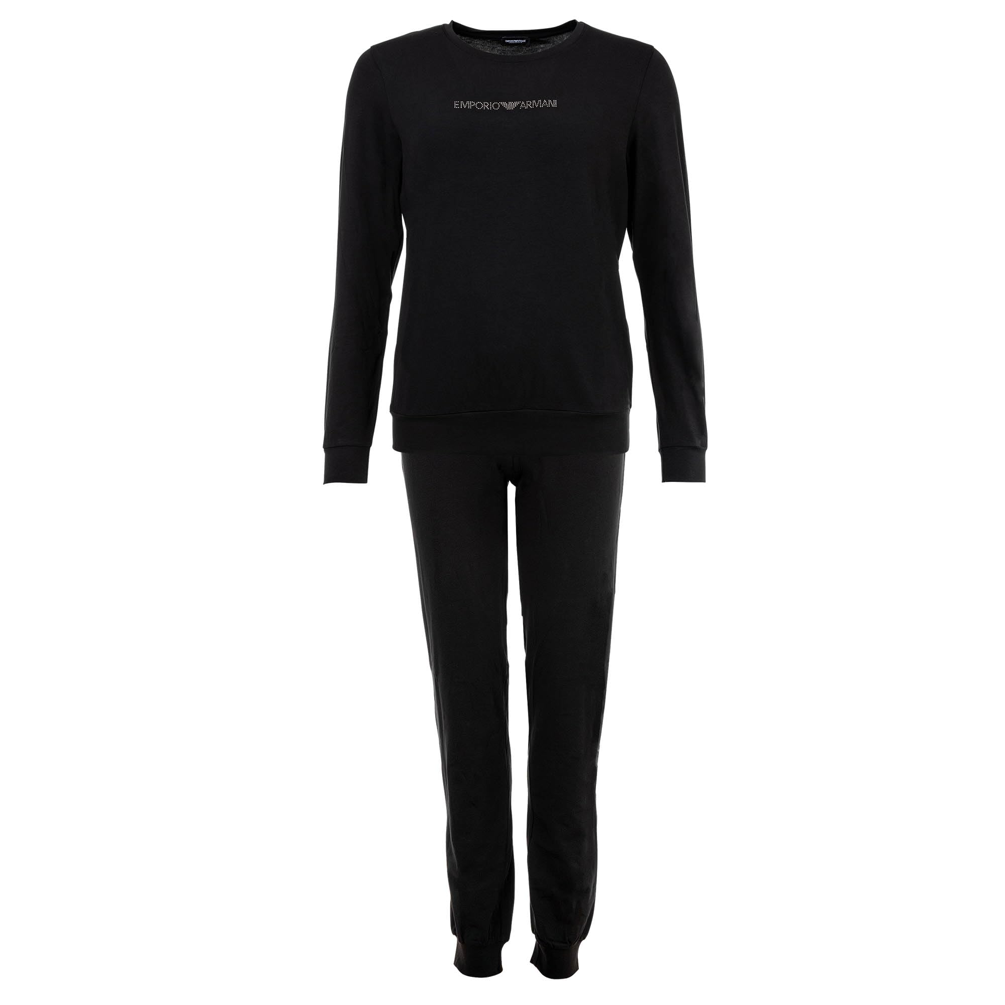 Emporio Armani Women's Essential Studs Logo Long Pajamas Set, Nero, XL