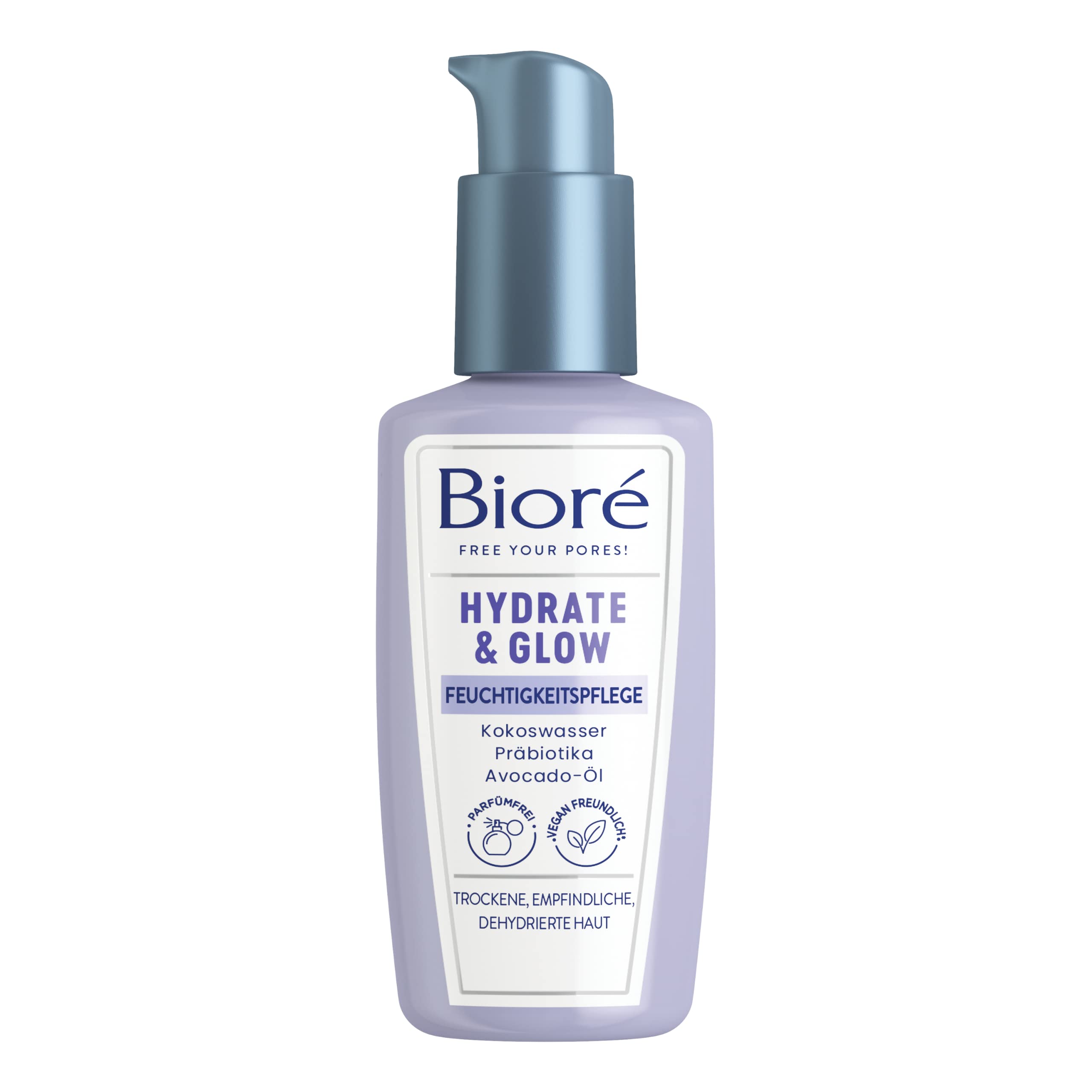 Biore Hydrate and Glow - Moisturiser - Content: 100 ml - Skin Type: Dry, Sensitive, Dehydrated - With Coconut Water, Prebiotics and Avocado Oil