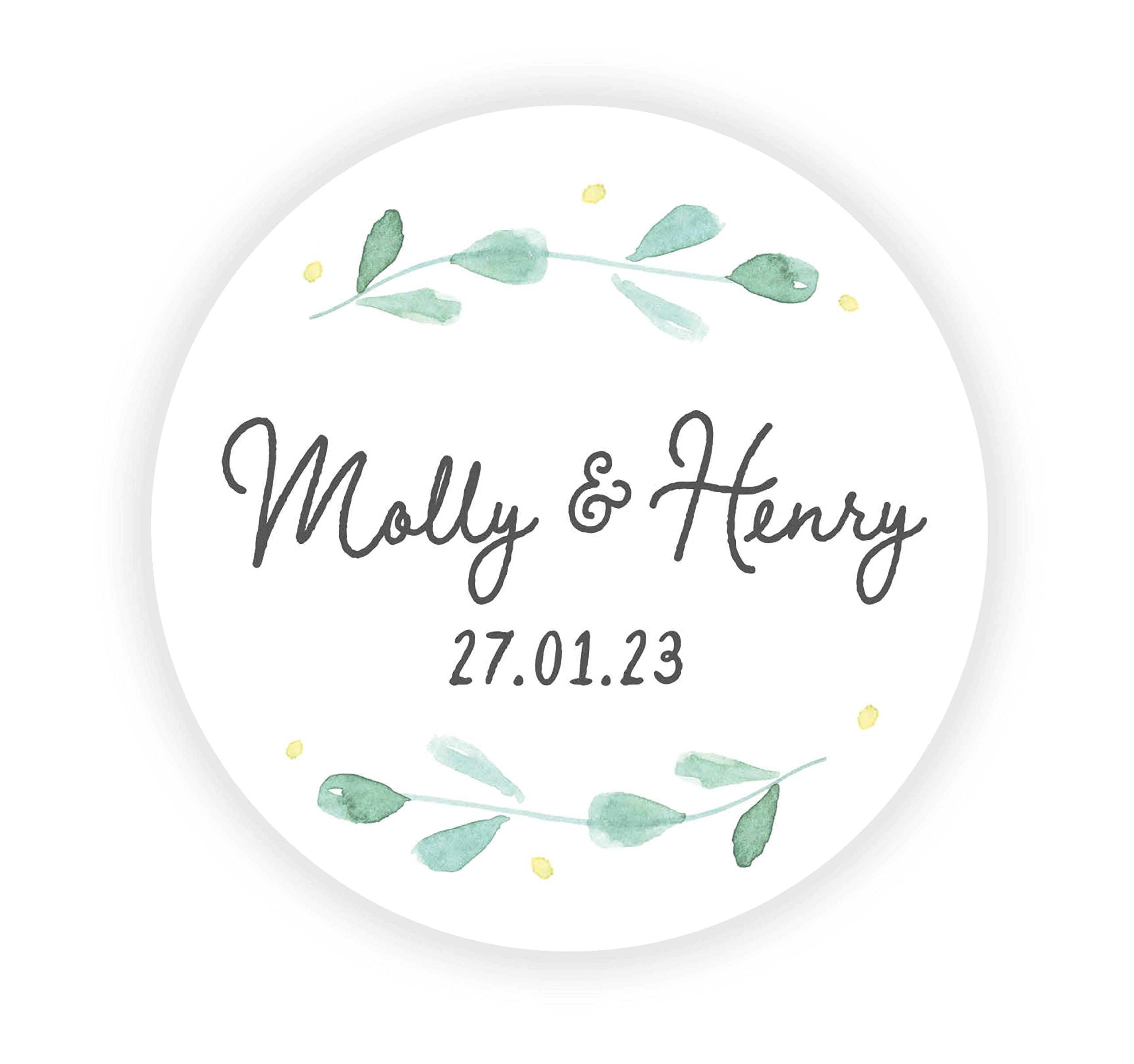 Eucalyptus Wedding sticker | Personalised with your names and wedding date (51mm (15 labels per sheet), 14 Sheets)