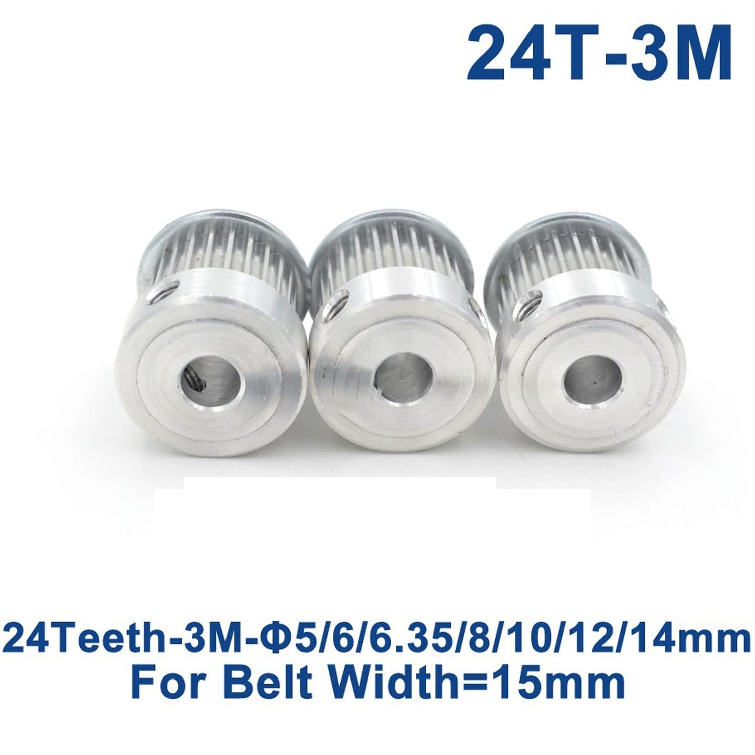 Lxuan-polea sincronizada 3pcs 24 dientes Htd 3m Polea de tiempo Bore 5/6 / 6.35 / 8/10/12 / 14mm for ancho 15 mm 3M Polea de cinturón síncrono Htd3m 24t 24 Diente, Alta precisión ( Size : 12mm(Big Hub
