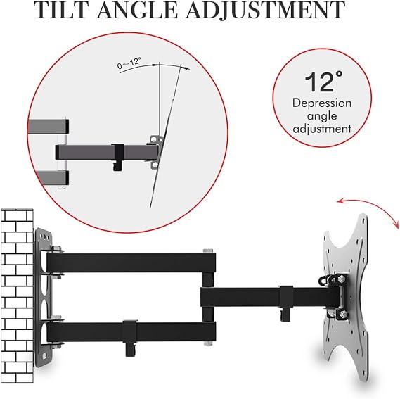 Adjustable TV Wall Mount for Most 26-55 Inch Flat Curved TVs with Swivels with Spirit Level, Tilts & Extends 17 Inch - Wall Mount TV Bracket VESA 200x200 Up to 66 lbs, Black