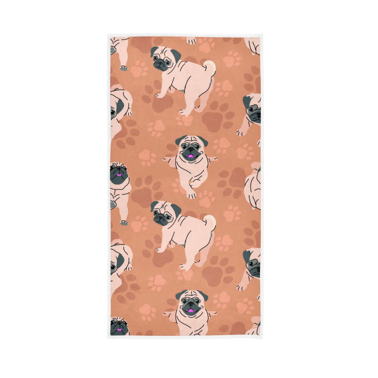LSRCPD Hand Towels Cute Pug Dog Pattern Decor Fingertip Soft Face Towel Absorbent Bathroom Kitchen Towels