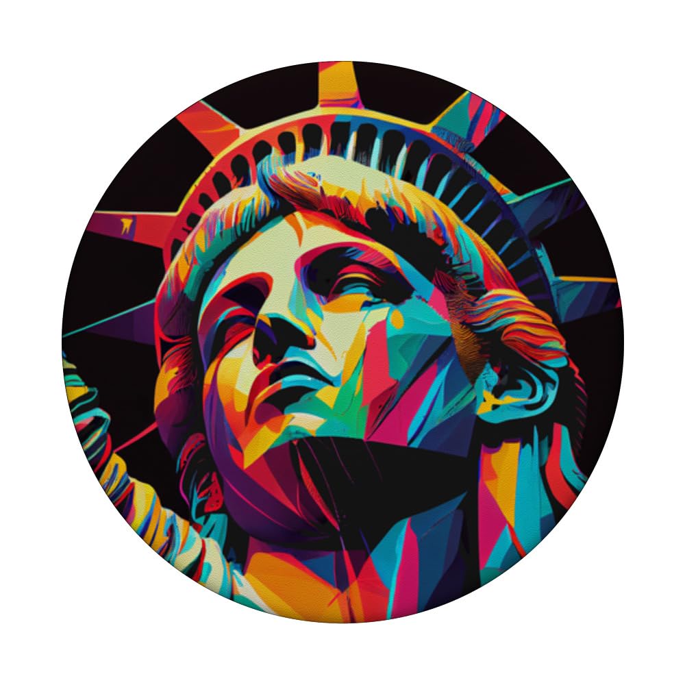 Statue of Liberty New York City Colorful Illustration PopSockets Swappable PopGrip, Black - Image 3