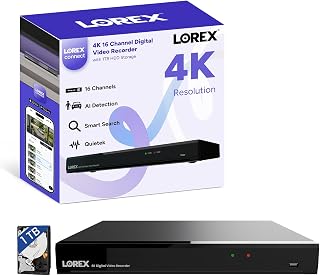 Lorex Connect 4K 16 Channel DVR - 1TB | NEW App | Motion, Person & Vehicle Detection | QuietTek Cool & Quiet | MicoSD or HDD Local Storage Option | No Monthly Fee