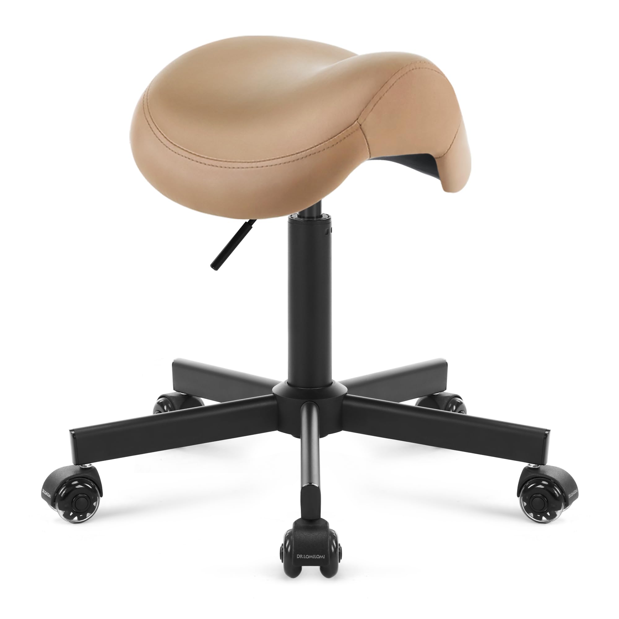 Ergonomic Saddle Stool with Wheels, Adjustable Rolling Chair, Tan