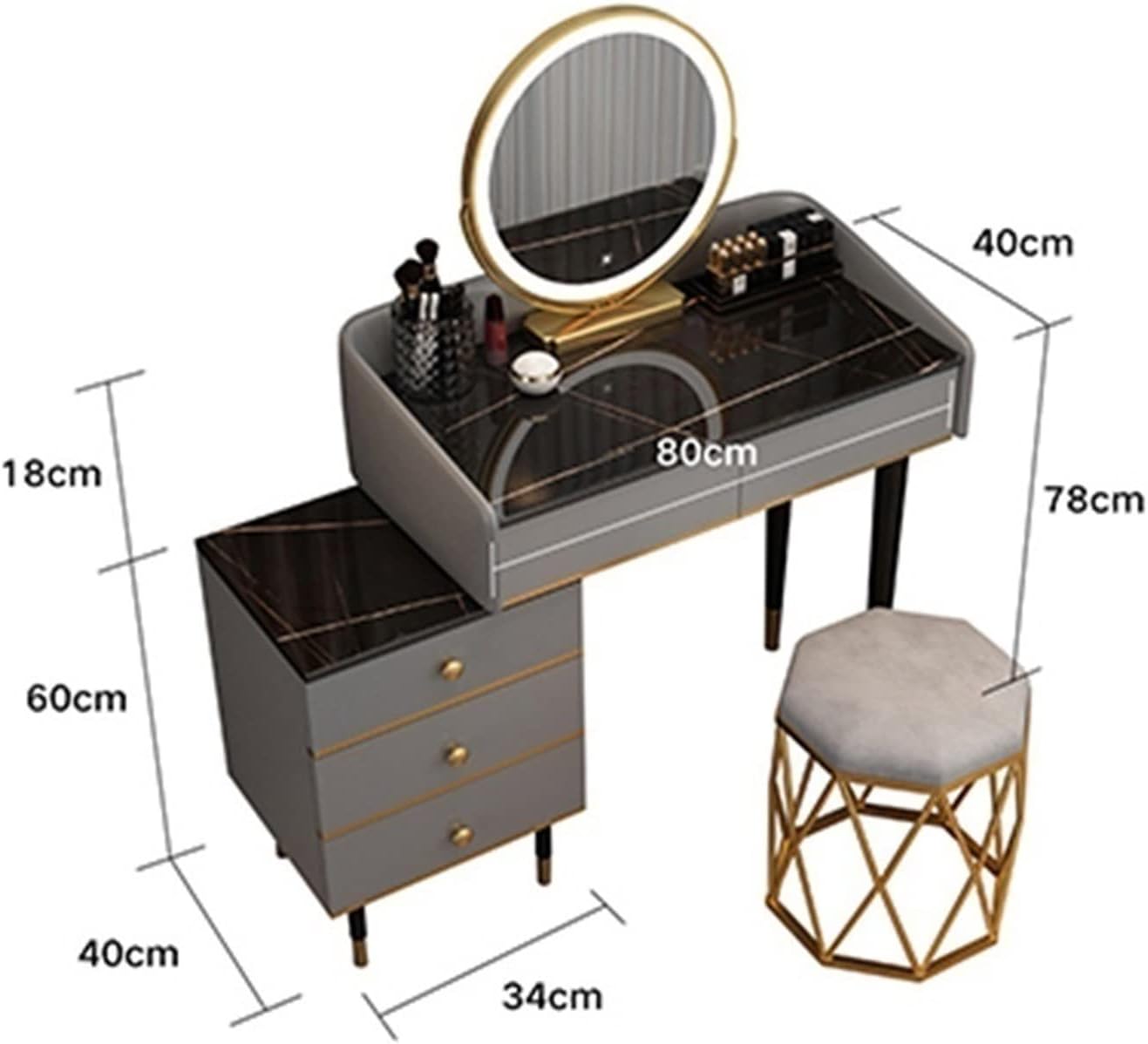 Vanity Benches Light Mirror Wardrobe Minimalist Modern Stool and Cabinet Wardrobe Bedroom Furniture Storage Dresser (Color : 3)