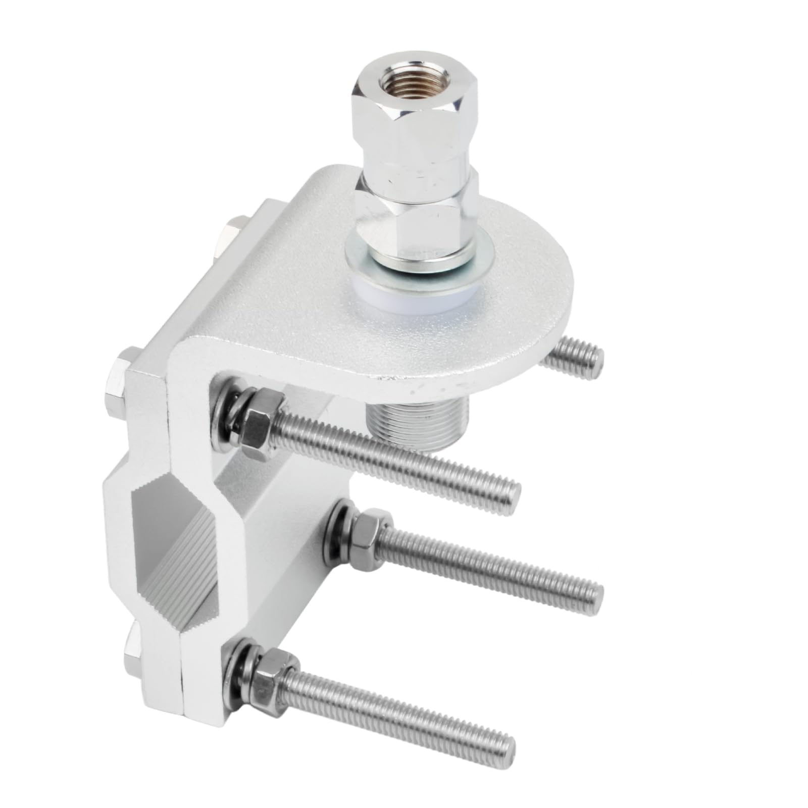 HYSHIKRA Universal Heavy Duty Roll Bar/Mirror Mounting Bracket, Aluminum Anti-Corrosion Antenna Mount for Mobile Outdoor Base Antenna with 3/8 x 24 Antenna Stud CB Adapter (Bracket with 10mmHole)