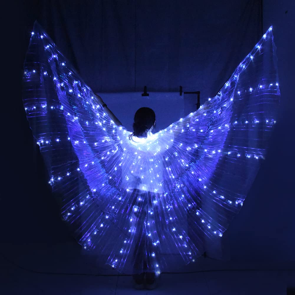 Ali LED per danza del ventre, ali di farfalla illuminate a 360 gradi, costume da farfalla con bastoni per carnevale, Halloween (bianco)