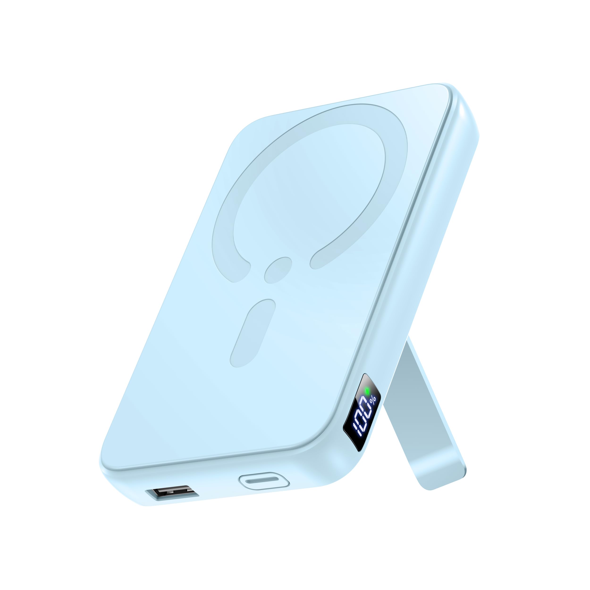 for Magsafe Portable Charger, 12000mAh Wireless Magnetic Power Bank with Stand and USB C In/Out Fast Charging, for Magsafe Battery Pack Compatible with iPhone 15/14/13/12 Pro/Pro Max/Plus Series-Azure