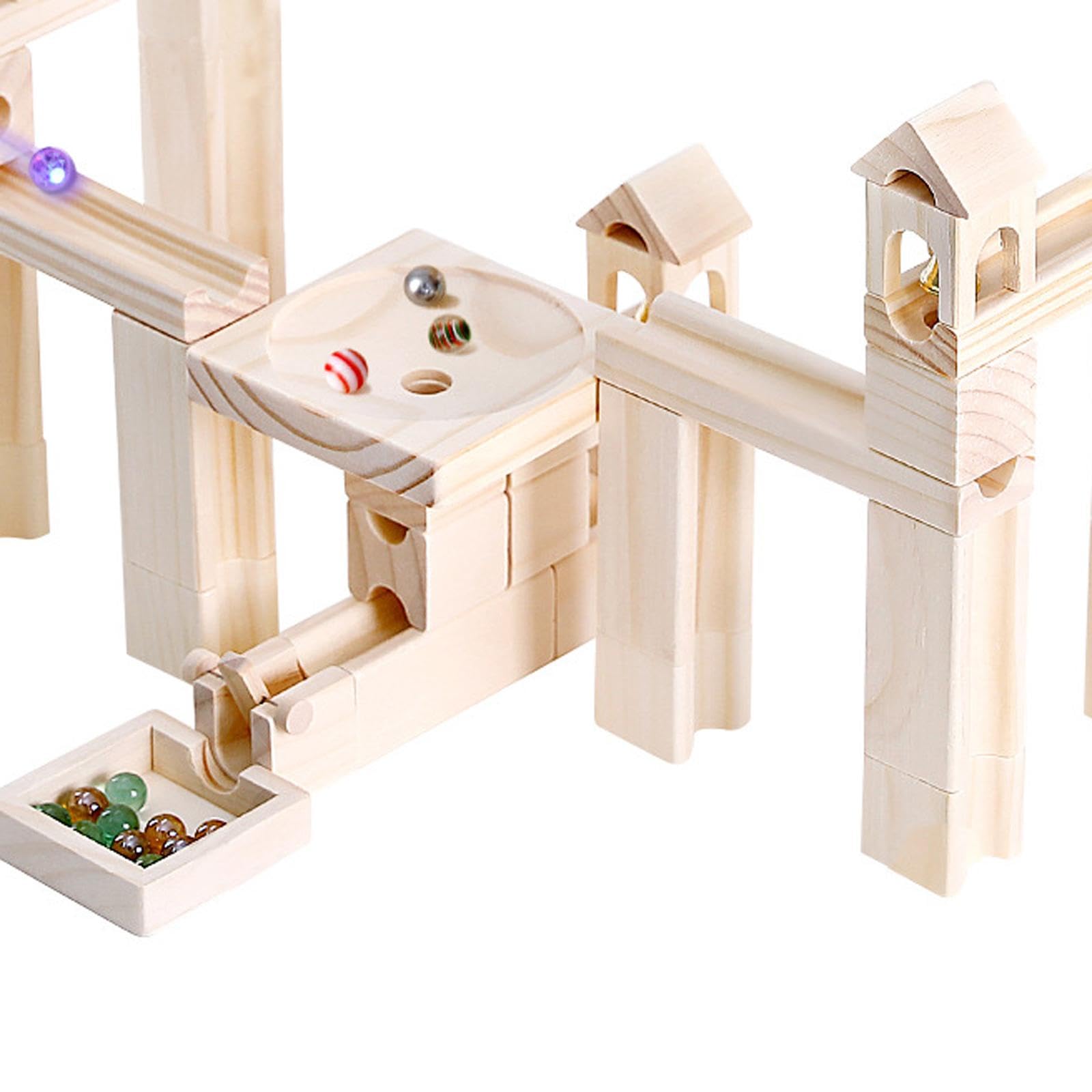 Enakshi (LABEL) Creations Wooden Marble Run Building Blocks Set for Boys Girls Birthday Gift Kids 60pcs-picture-13