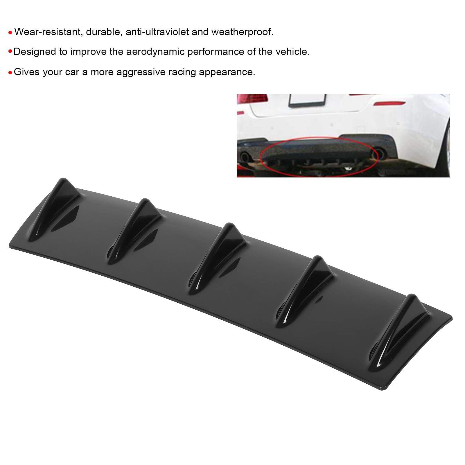 Qiilu Diffusore del paraurti posteriore, diffusore del labbro del paraurti posteriore Spoiler universale nero lucido resistente agli agenti atmosferici per la modifica