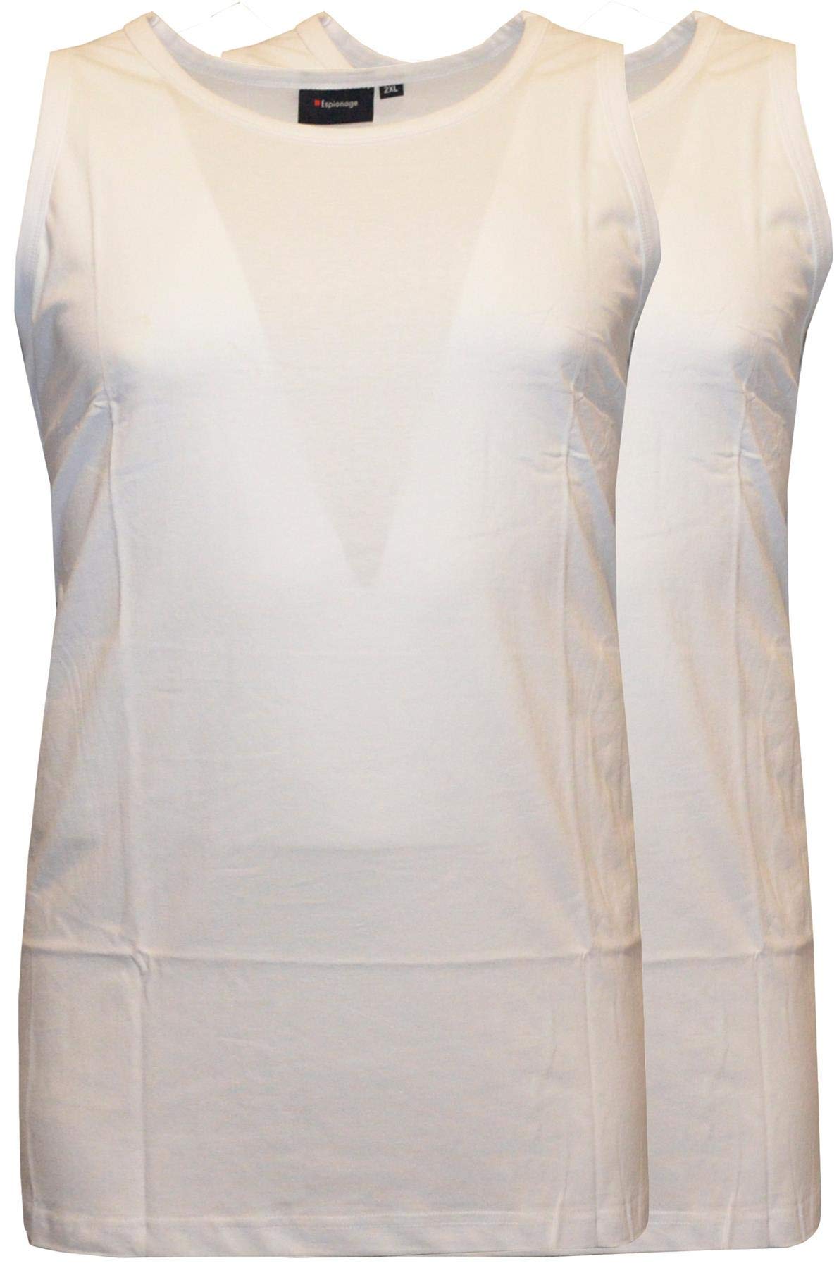 Espionage Mens Long Length Combed Cotton Vests (017) in White (Twin Pack) in 3XL