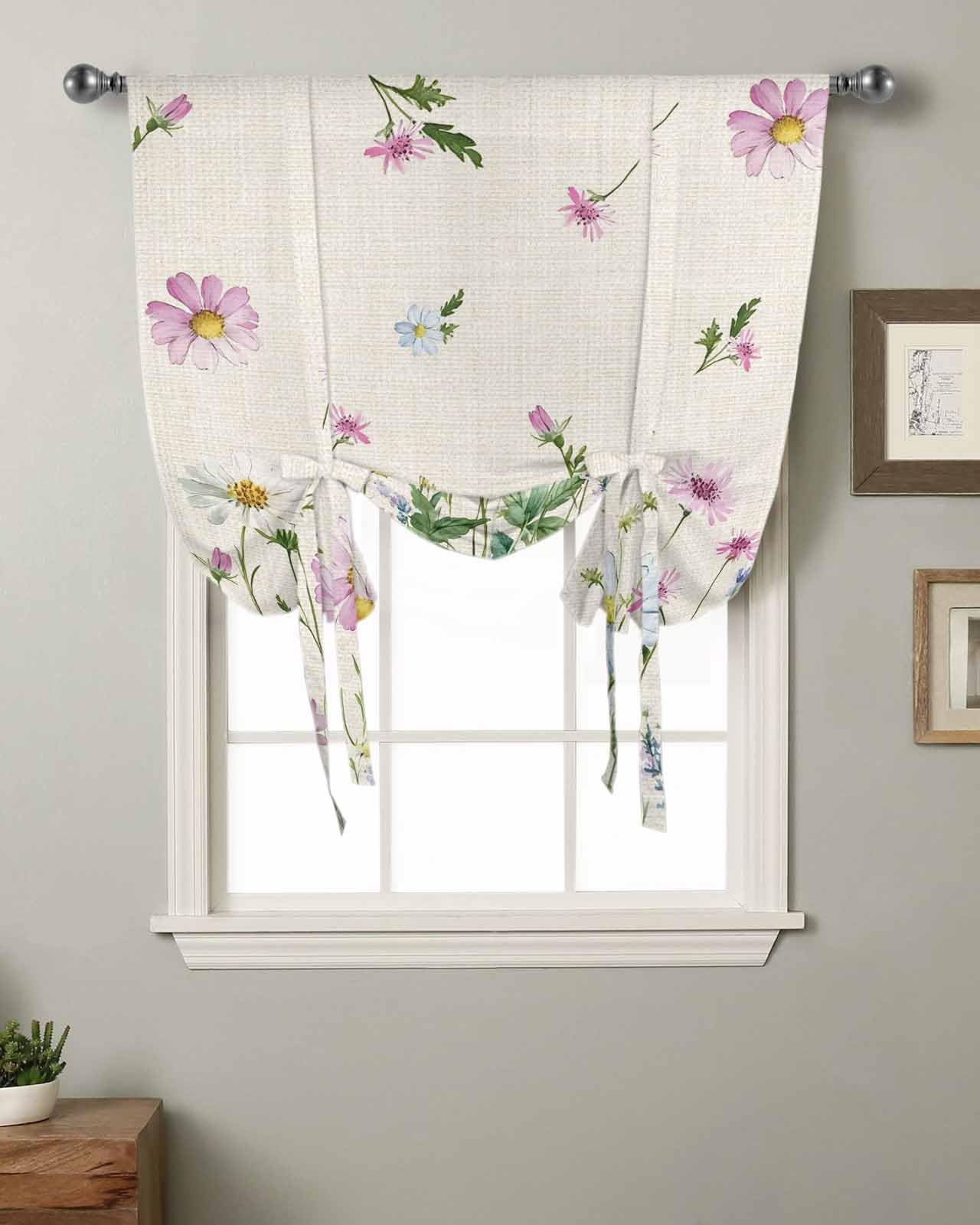 Flower Floral Tie Up Curtains for Windows 45 Inch Length Balloon Curtains Kitchen Adjustable Balloon Window Shade Blue Pink Daisy Botanical Countryside Tie Up Valance Bathroom Curtain Window 34