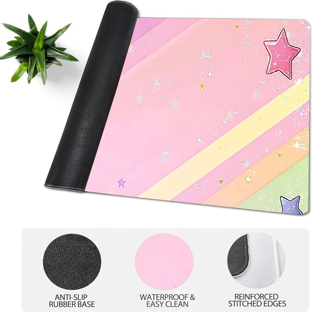 Podkładka pod mysz do gier XXL różowe gwiaździste niebo, podkładka pod mysz XXL - 1400 x 600 x 3 mm, podkładka pod mysz matowa, bardzo duża tkanina na biurko dla graczy, antypoślizgowa podstawa, dla