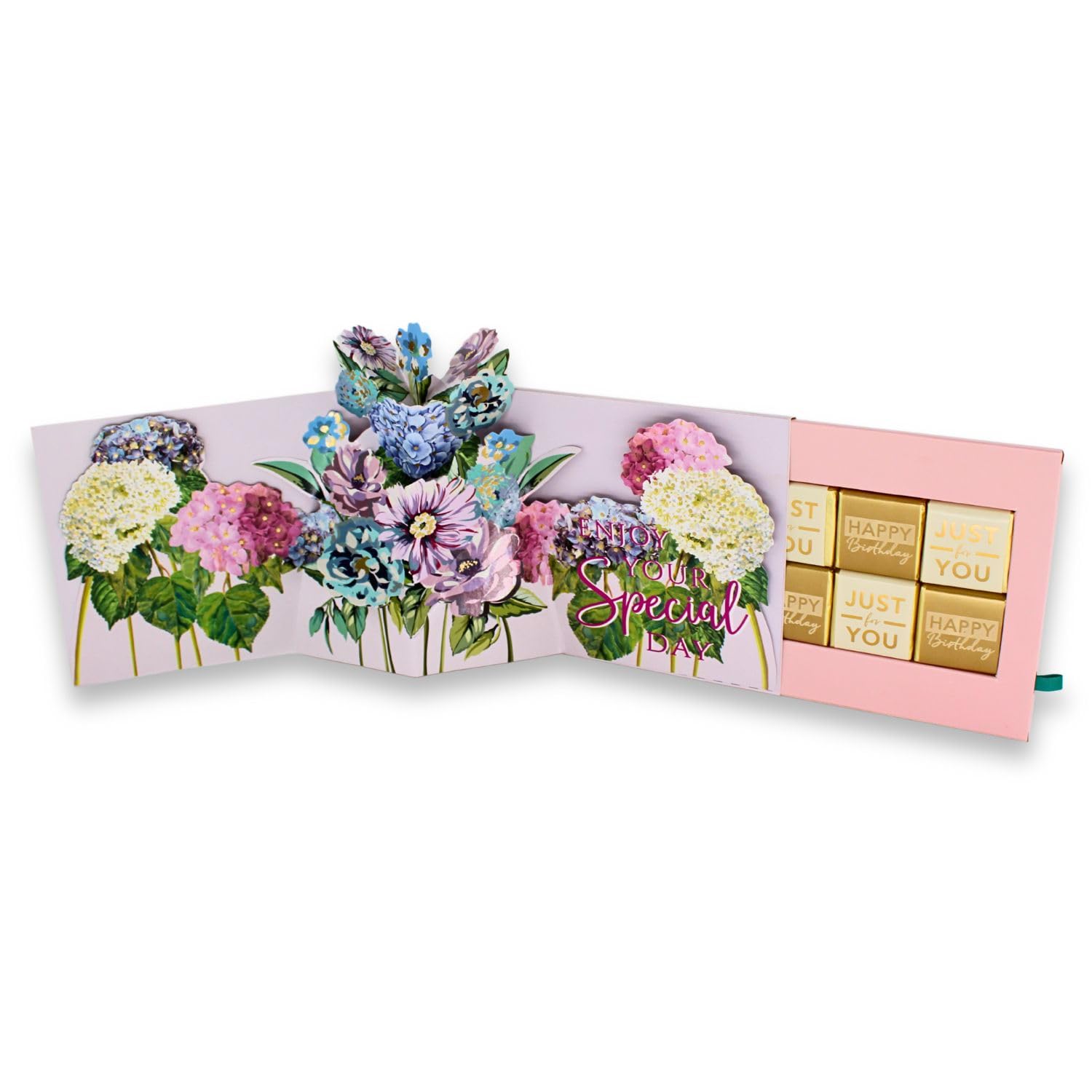 Second Nature - Blooming Pop Up Birthday Card With Chocolate Treat Tray Surprise Card & Gift - Paper Celebrations Treat Tray - 3D Pop-Up, Milk Chocolates, Eco-Friendly, Thoughtful Craftsmanship