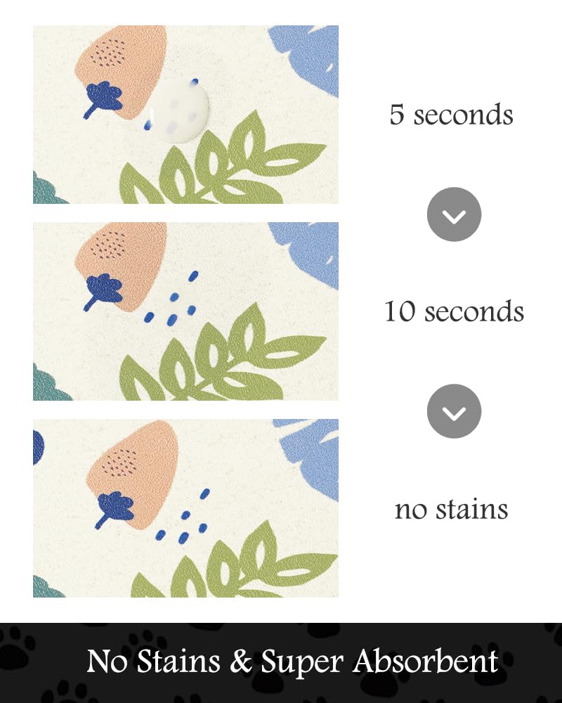 Tapis d'alimentation absorbant pour animal de compagnie pour gamelle de nourriture et d'eau, ne tache pas, séchage rapide, accessoires pour animaux de compagnie, bol pour buveurs désordonnés (fleurs