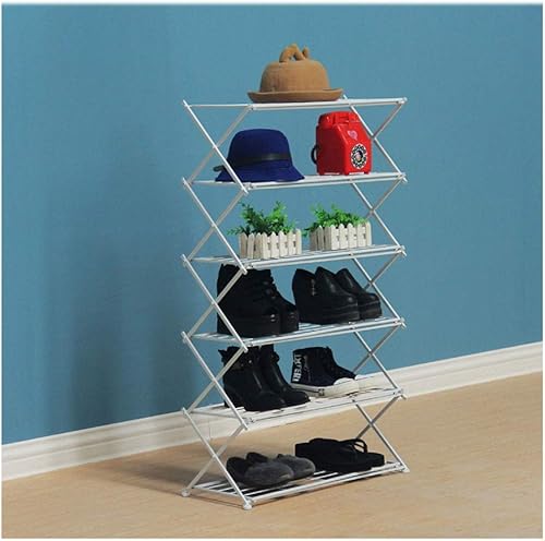 ZEELYDE Zapatero plegable de hierro forjado de cinco o seis pisos de varios pisos para dormitorio organizador de almacenamiento de pantuflas de pie