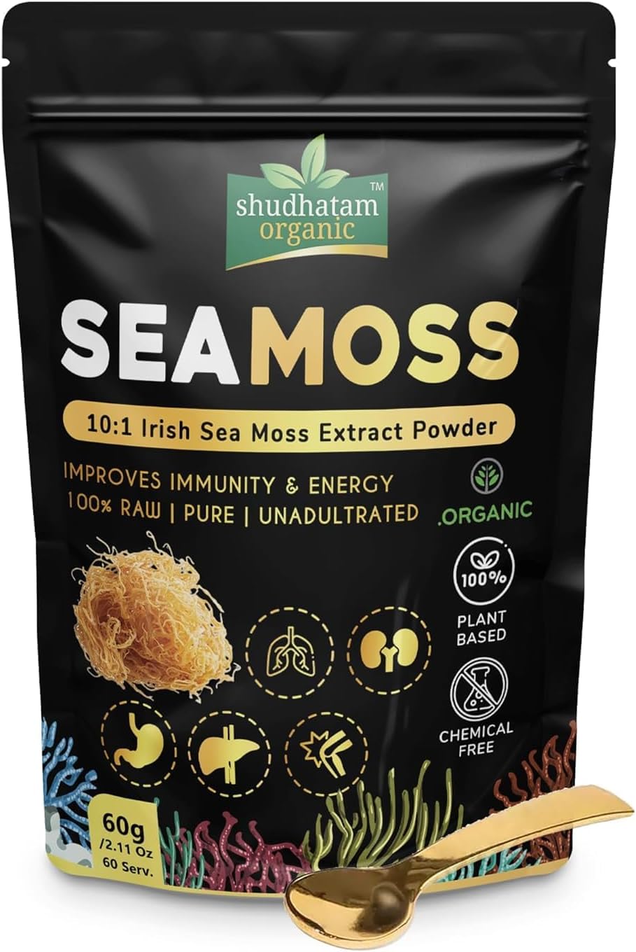 SO Irish Sea Moss Extract Powder | 90+ Mineral Nutrients and Vitamins | FDA GMP ISO ORGANIC Certified | Good for Skin Thyroid & Immunity (60g)