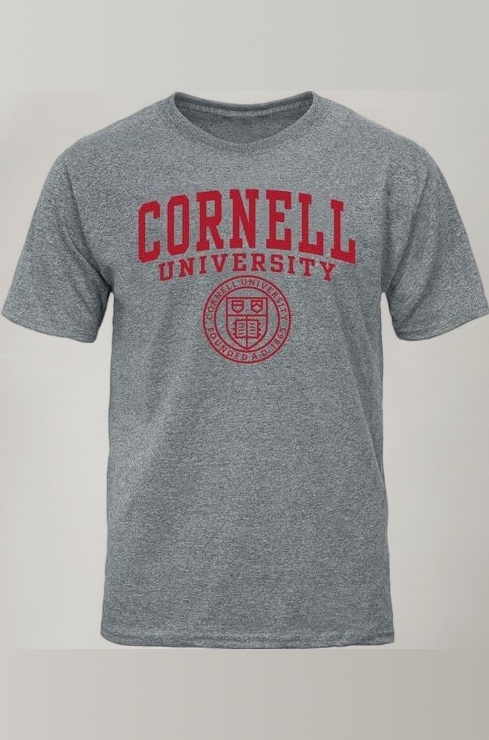 Ivysport Short Sleeve T-Shirt, Cotton Poly Blend, Unisex, Heritage Logo, Grey, Cornell University - Charcoal Heather, Small