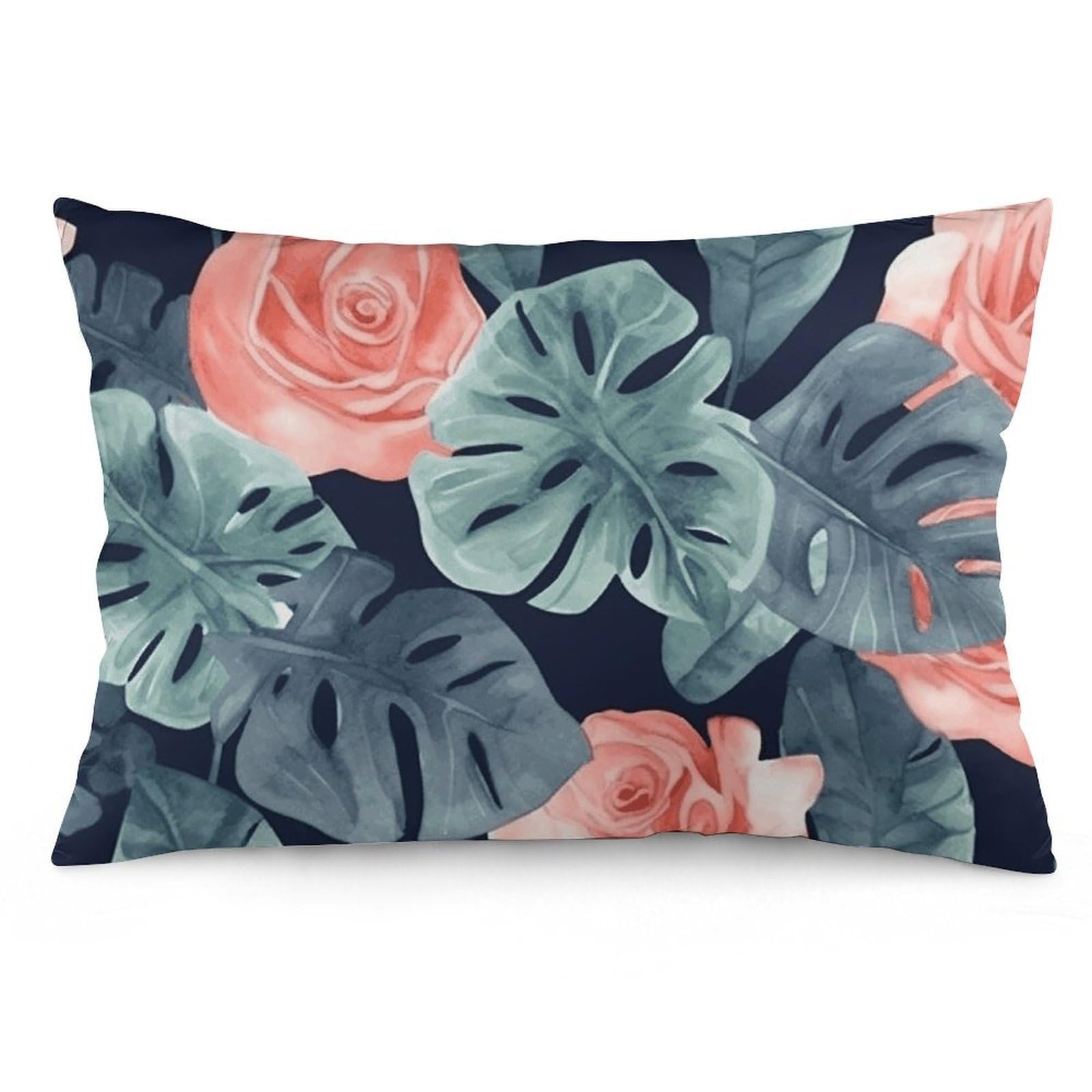 2 Pack Pillow Cases for Hair and Skin, Soft Breathable Pillow Case Covers with Hidden Zipper, Watercolor Monstera Pattern Pillowcase 16 "x24 Pillow Covers for Sleeping Gift