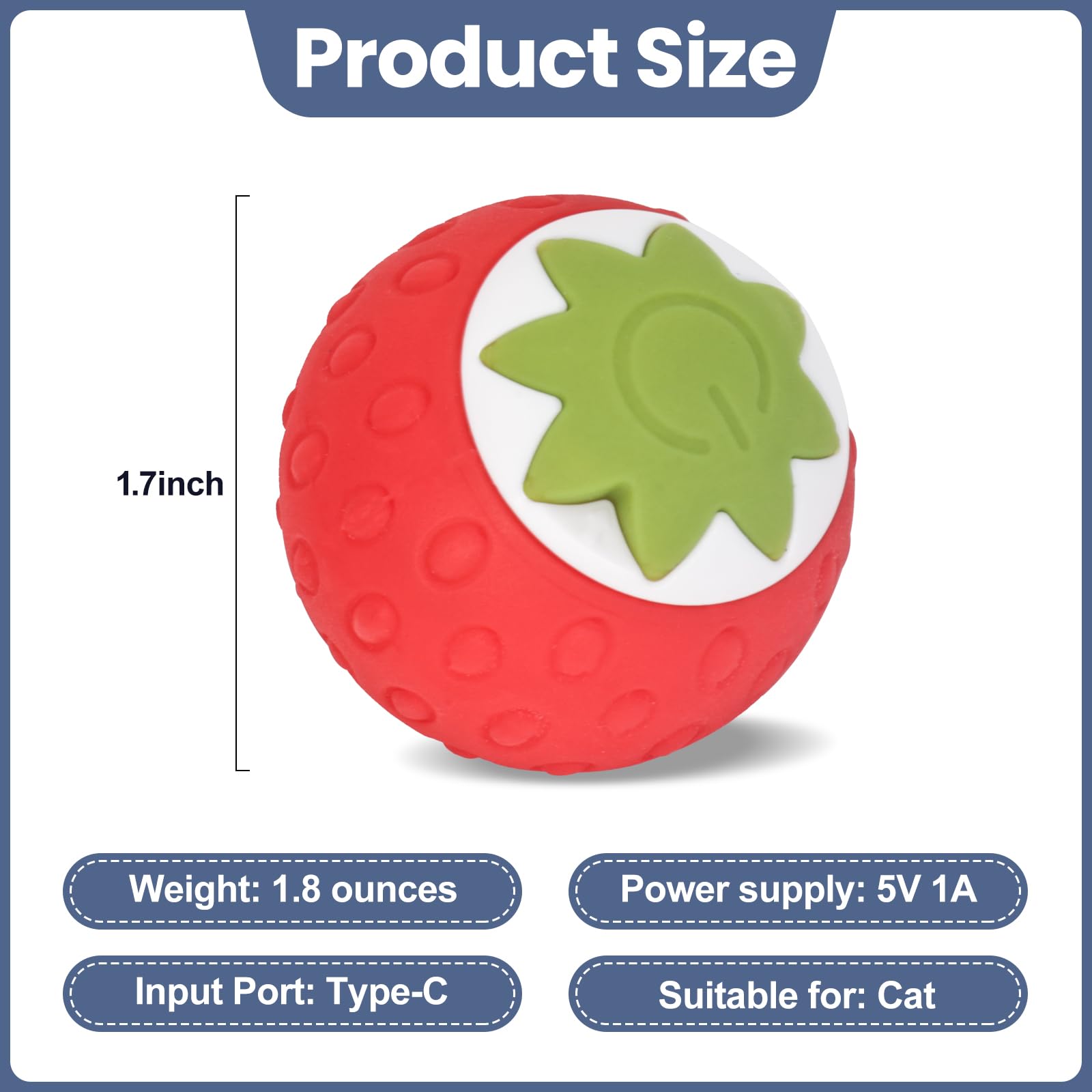 Wreyng 2Pcs Self-Moving Electric Cat Toy Ball with LED - Automatic Interactive Cat Toys for Indoor Cats, Smart Strawberry Design Stimulates Hunting Instincts, Boredom Relief & Exercise for Solo Play