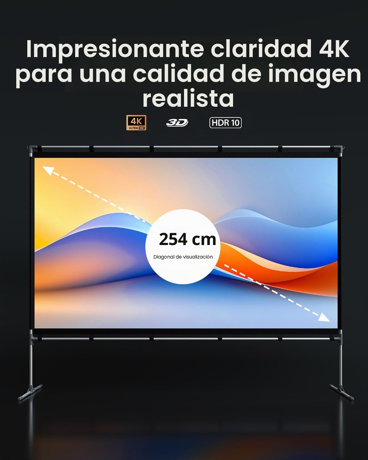 JMGO Pantalla de proyector de 100 pulgadas, soporte 4K/3D/HDR, antiarrugas, alto contraste, proyección frontal y trasera, fácil instalación para cine en casa, películas al aire libre, oficina y juegos