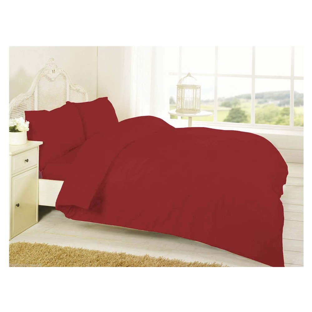 De Lavish Red 200 Thread Count Egyptian Cotton Duvet Cover Set With Pillowcases Super King Size Bed Plain Dyed Bedding (Super King Duvet Cover Set, )