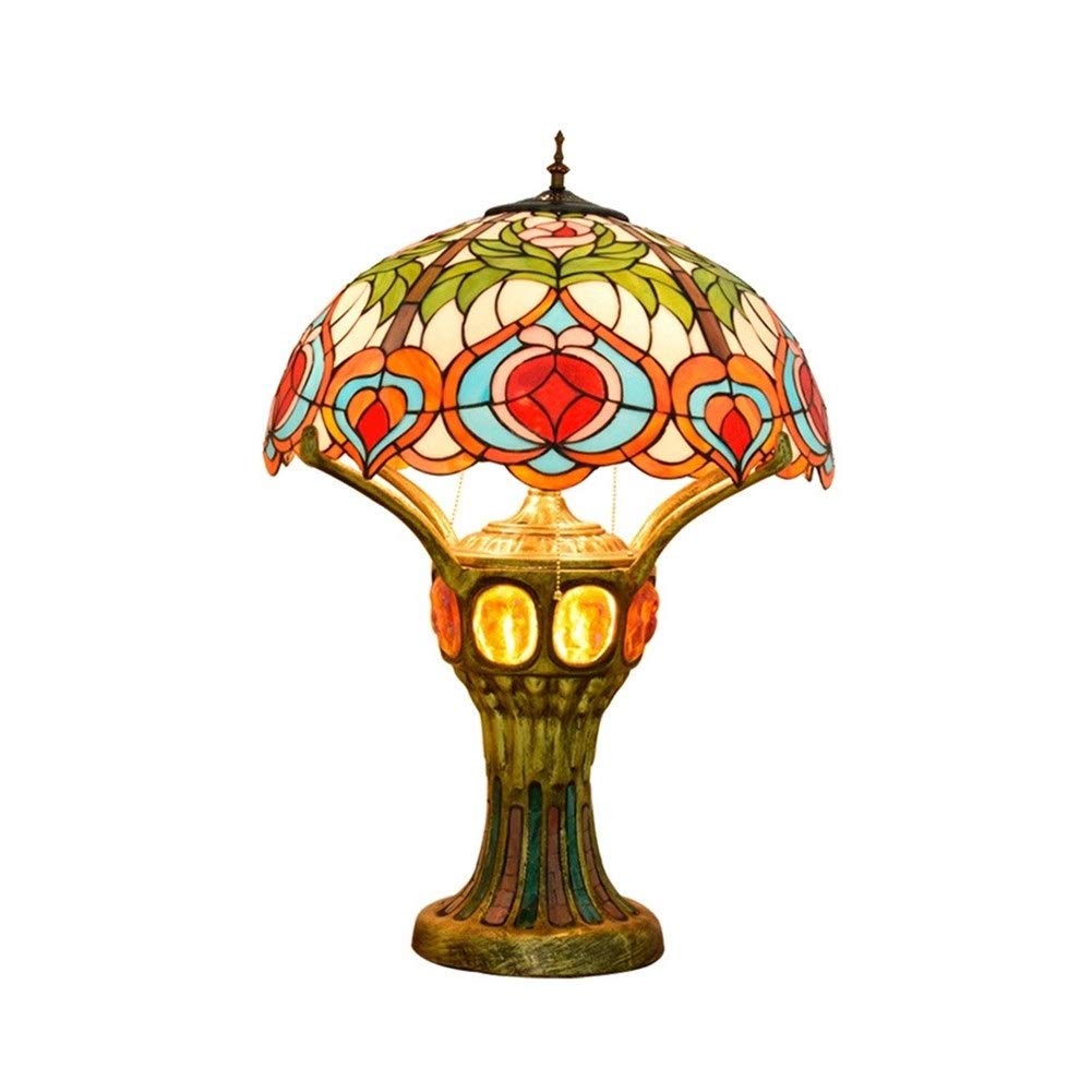 Aioneer Tiffany Peach Glass Table Lamp Large Living Room, Bedroom Bar, Front Lobby Retro Classic Villa Decorative Desk Lamp