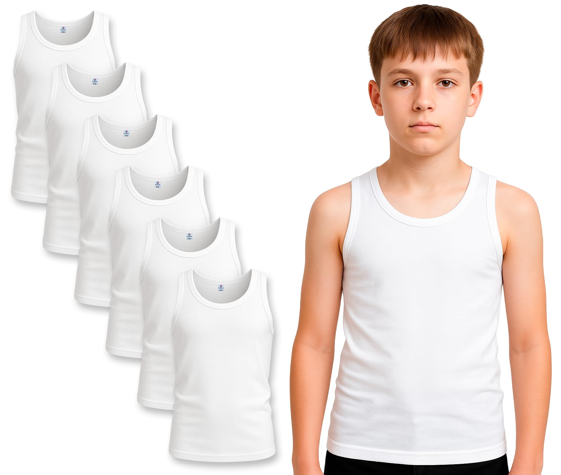 Bahob® 6 Pack Boy's Underwear Vests Soft Cotton Tank Tops Kids Sleeveless Vests Undershirts 5-14 Years (5-6 Years, White)