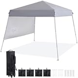 Smartxchoices 8 x 8 FT Pop Up Canopy Tent - Instant Outdoor Canopy with Wheeled Carry Bag, 4 Ropes, Straight Legs, Stakes, Outdoor Tent Sun Protection Beach Shelter,Silver Grey