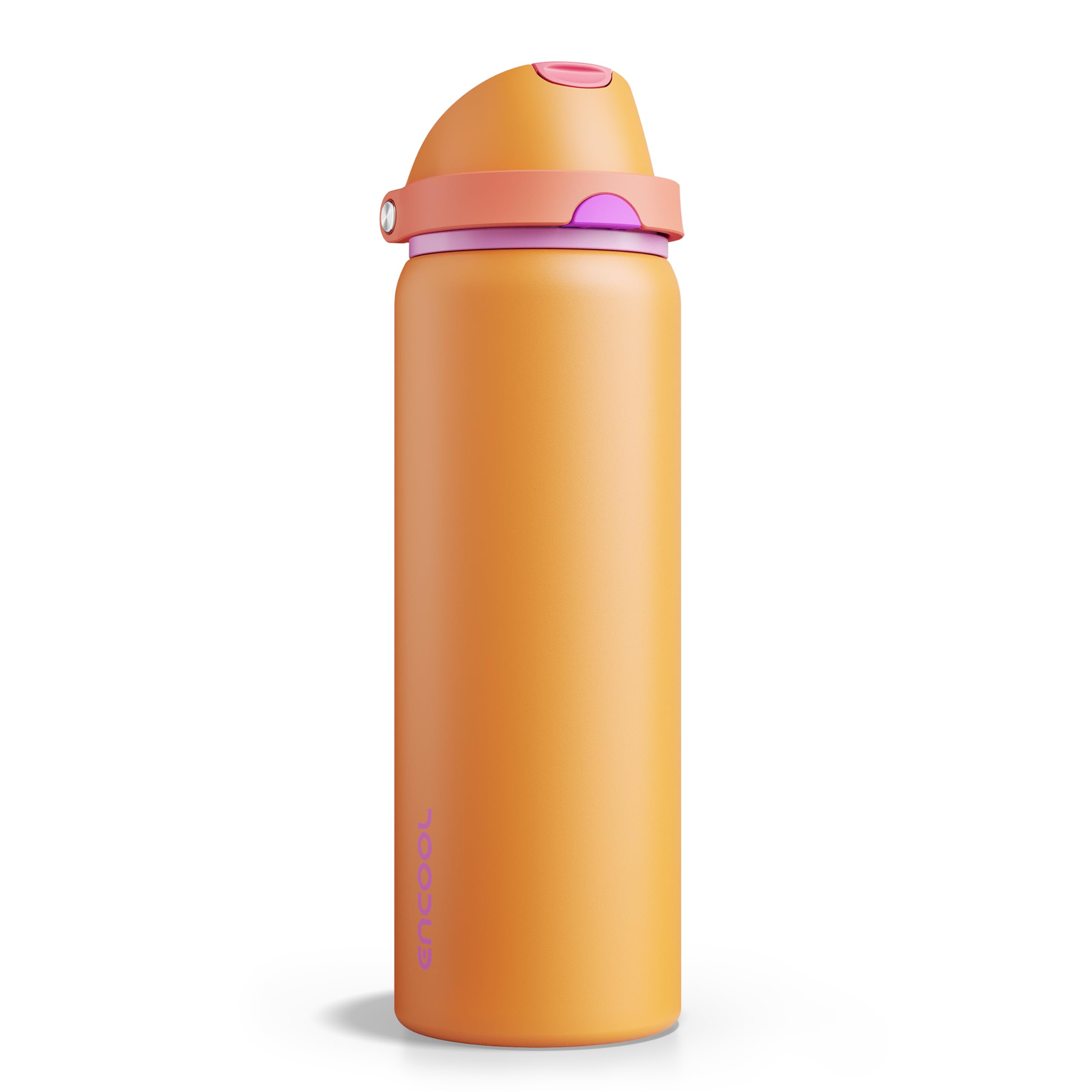 Insulated Water Bottle with Straw - Encool Stainless Steel Water Bottle with Push Button Lid, Leak-Proof &amp; BPA-Free, Keeps Cold for 24 Hours for Sports, Travel, Gym (32 oz, Tiger Eye)