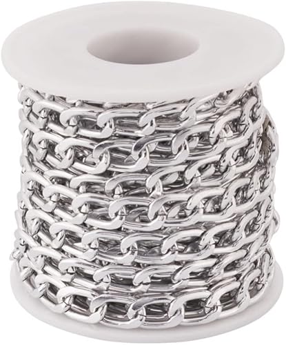 Cadena de eslabones de aluminio de 16.4 pies sin soldar, cadena de eslabones chapada en plata de corte de diamante con carrete de plástico de 0.335