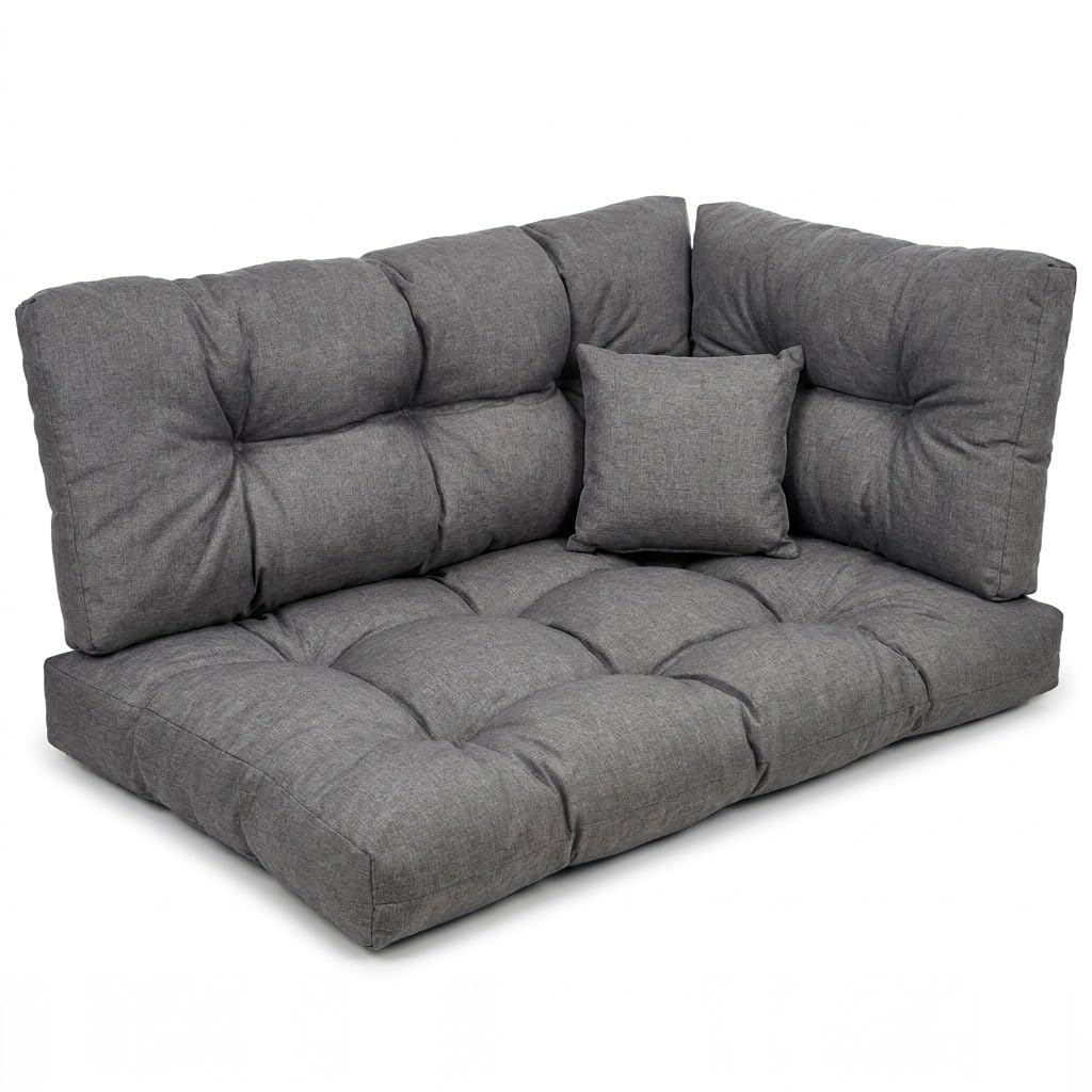 Wool & Home Palettenkissen Set für Gartenmöbel, 8-Teilig, Gesteppt, mit Polsterschaumfüllung, für Lounge, Palettensofa, Terrasse, Balkon und Garten Anthrazit