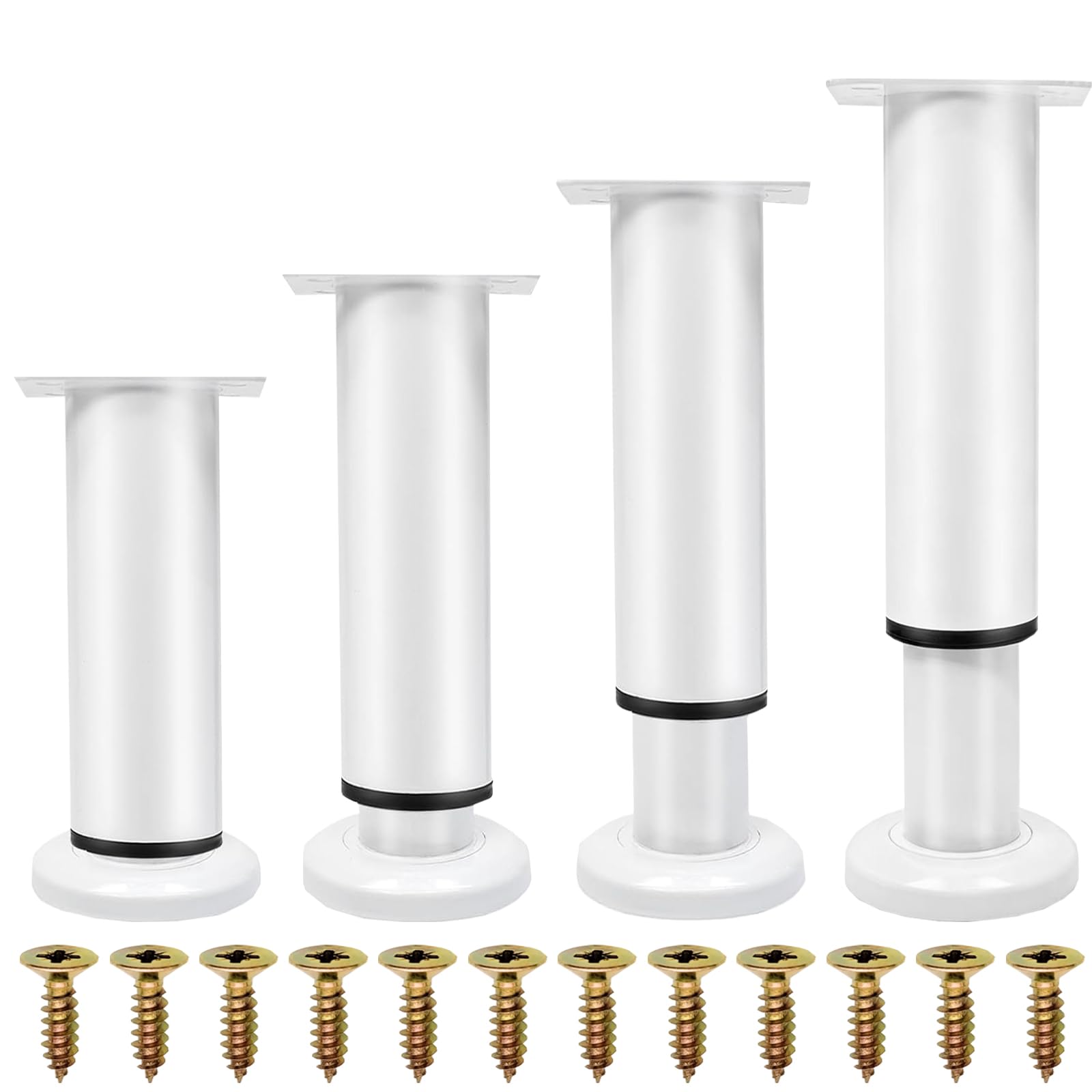 XHMAXE 4 Pcs Adjustable Furniture Legs 25-42cm (9.8-16.5 Inch), Metal Heavy Duty Furniture Replacement Legs with Screws for Sagging Bed Frame, Chair, Sofa, Table, Cabinet (White)