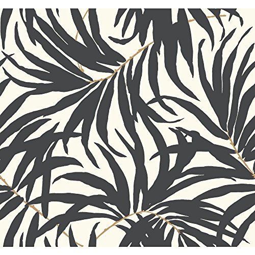 York Wallcoverings Tropics Bali Leaves Removable Wallpaper, Off Off White/Darkest Grey/Tan
