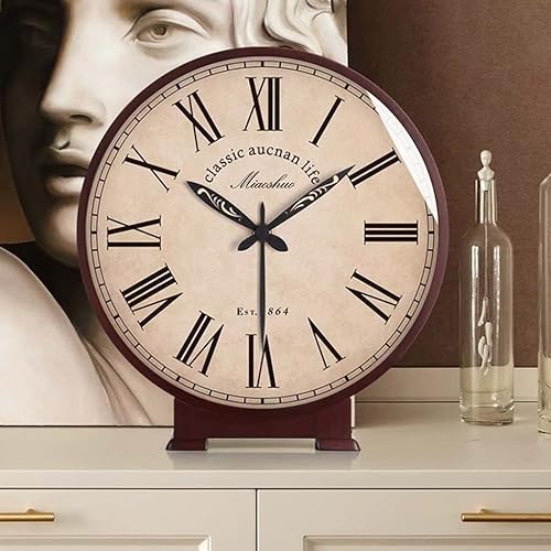 Miniatura 5 de Reloj de mesa retro americano de 10 pulgadas silencioso de madera maciza reloj de escritorio para sala de estar adorno decorativo