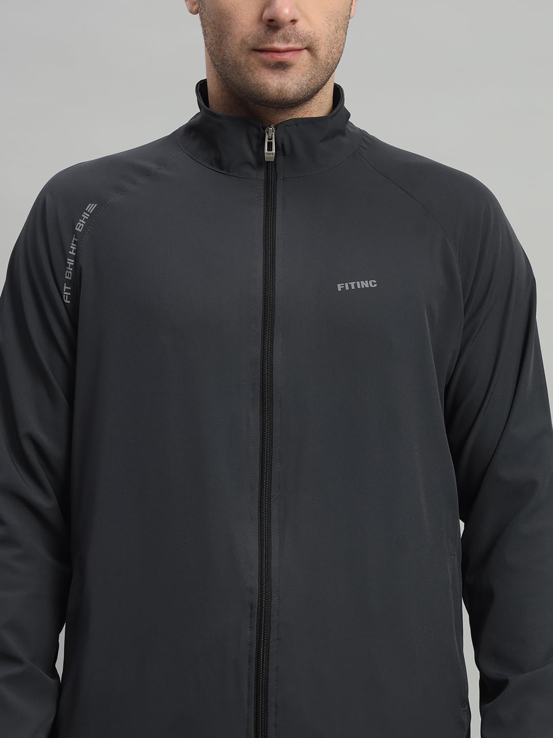FITINC Sports Polyester Standard Length Track Jacket for Men - Grey (Medium) 4