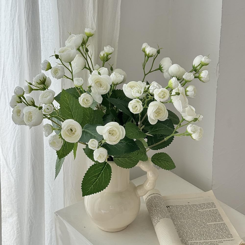 LIJUCAI 5 Pcs Artificial Flowers Silk Rose Hydrangea Bouquet Lifelike Fake Floral Arrangements Faux Flower Stems for Home Table Decor Wedding Party Centerpieces,C1