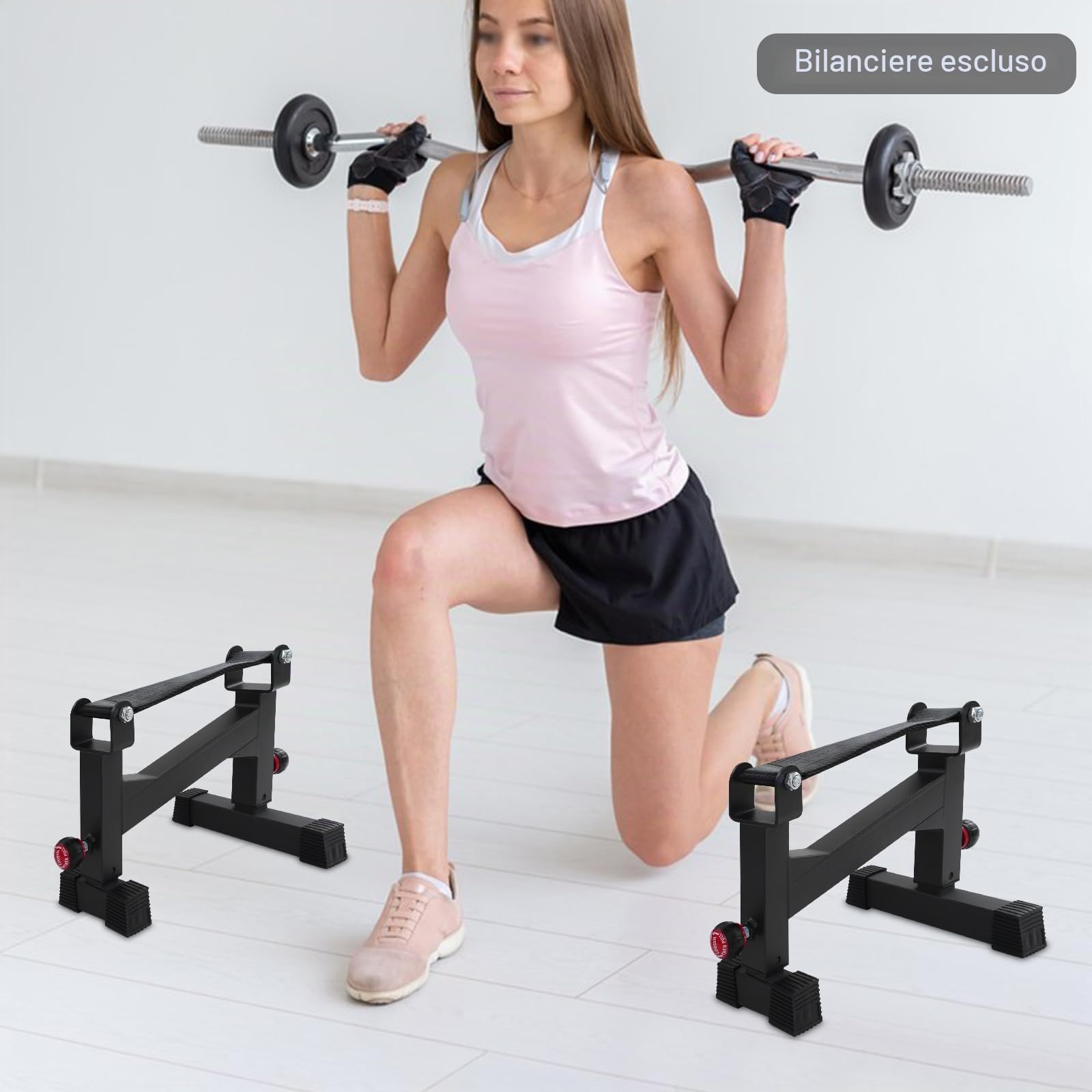 Deadlift Jack - Supporto per bilanciere, 2 ripiani, portata fino a 300 kg, supporto per bilanciere con piedini antiscivolo e cintura a buffer, regolabile in altezza, per casa palestre