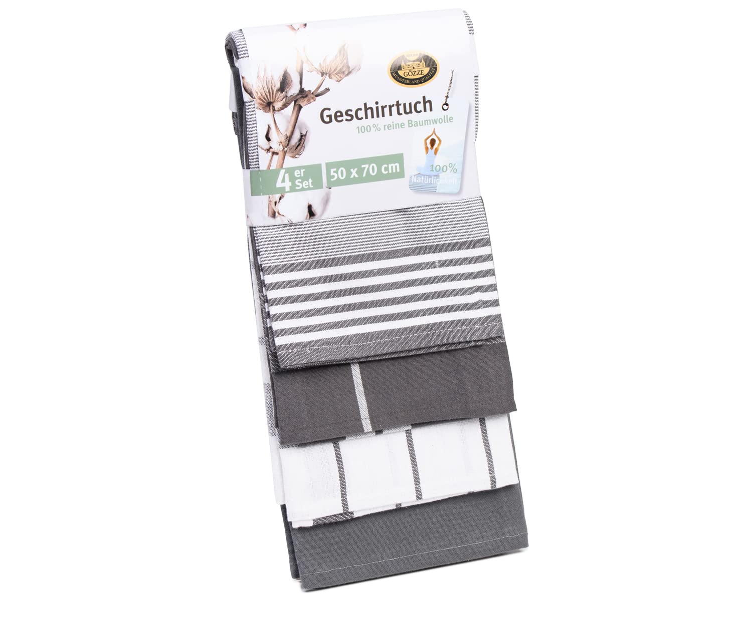 Gözze - Lot de Torchons, 4 pièces, 100% coton Tissu Jacqaurd, haute densité (200 g/m²), 50 x 70 cm - Anthracite