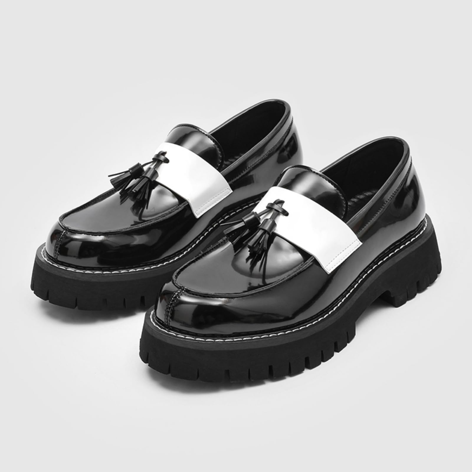 Mocassini Uomo Plateau Scarpe Eleganti Slip-On Pelle Verniciata | Comode Con Punta Arrotondata E Suola in Gomma Eleganti Scarpe in Pelle Per Occasioni Formali Per Matrimoni Feste