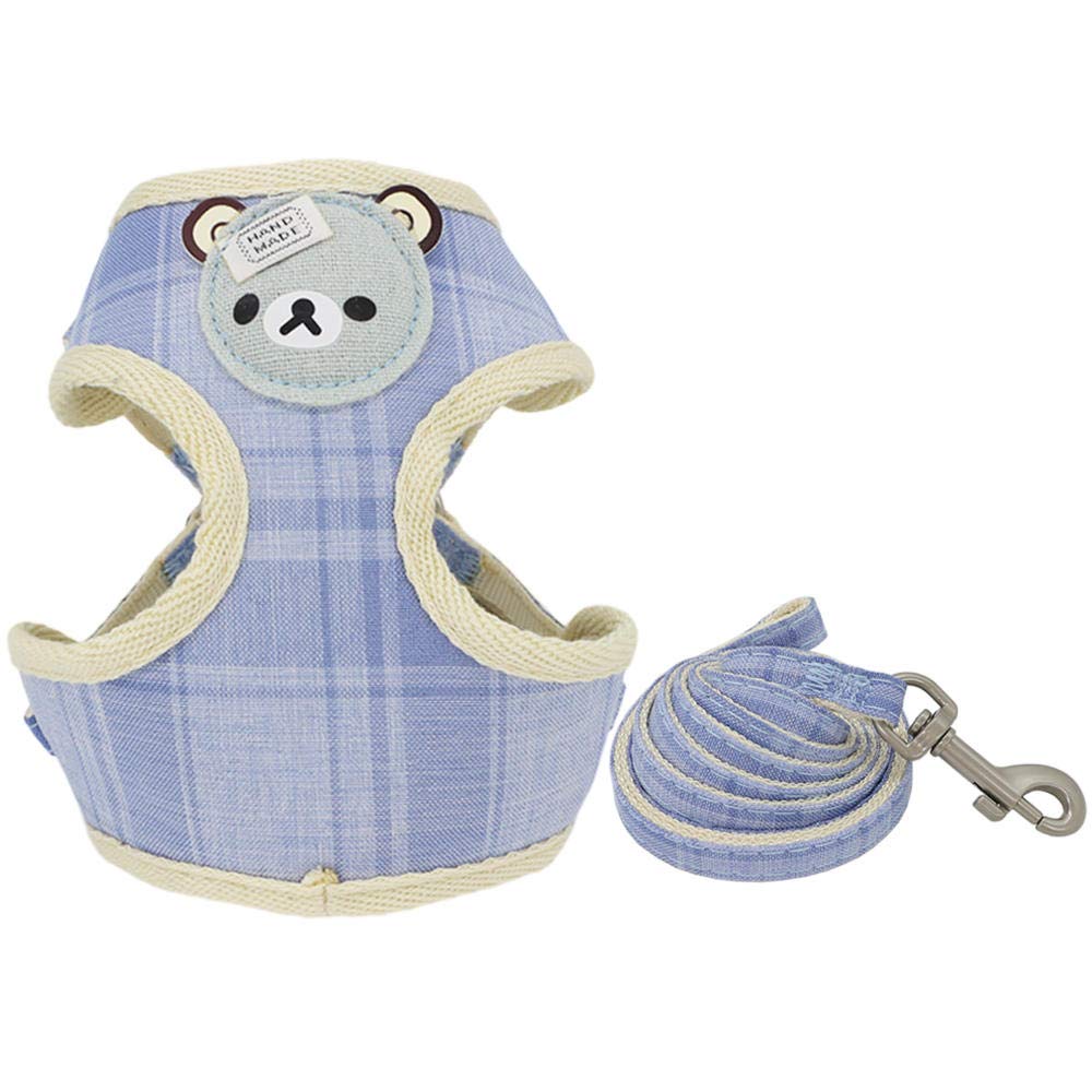 Basic Dog Leashes Dog Harness Leash Set Adjustable Clip Breathable Lining Cute Cartoon Lattice for Small Medium Dog Harness Pet Leash S-M-Tian LAN_S -1.0cm