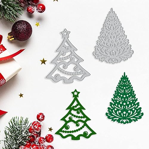 Miniatura 10 de 2 piezas de troqueles de metal para árbol de Navidad, troqueladas de tarjetas de Navidad, plantillas de grabado de árbol de metal, troqueles de