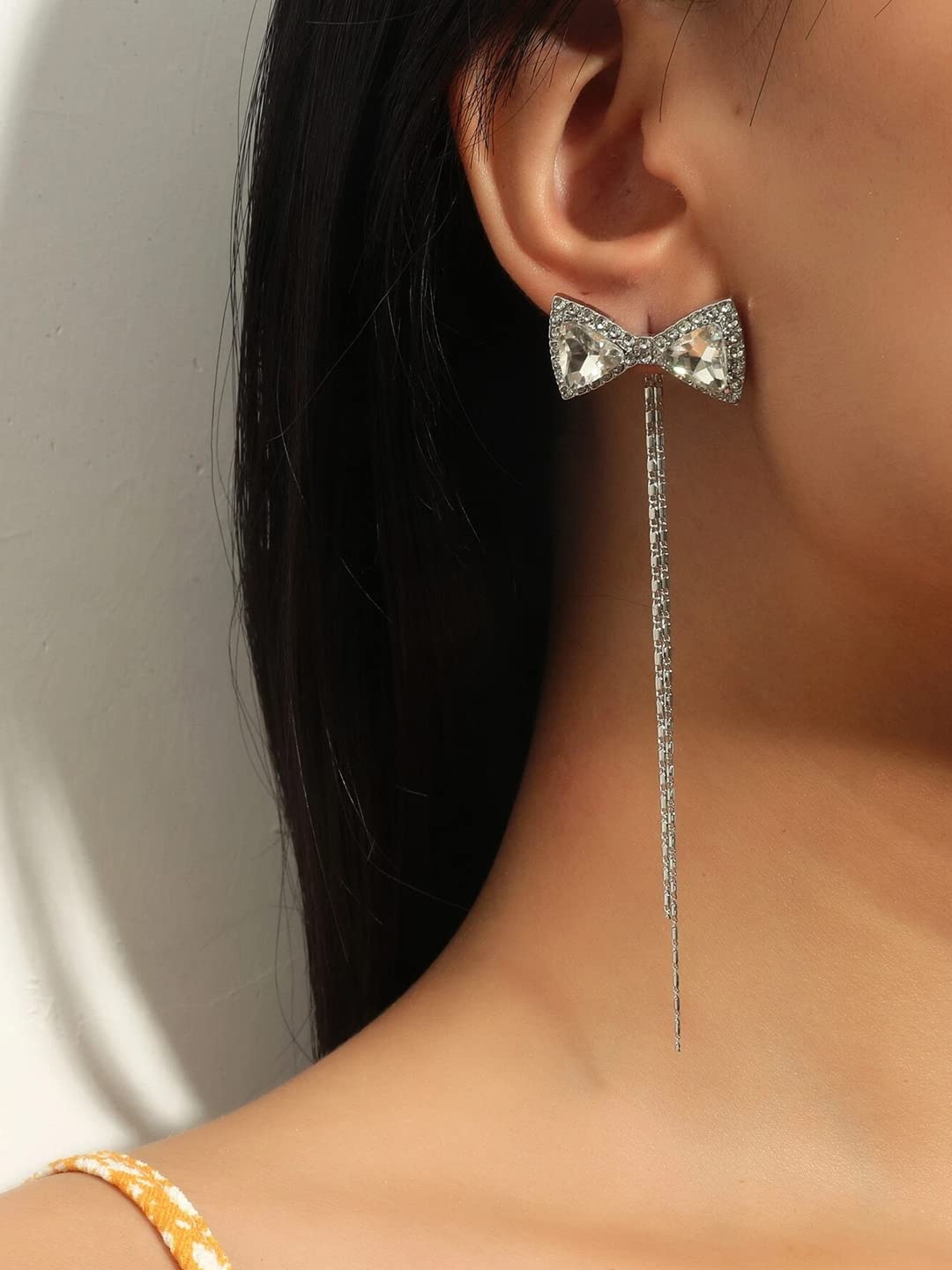 Crystal Bow Long Chain Danglers for Women