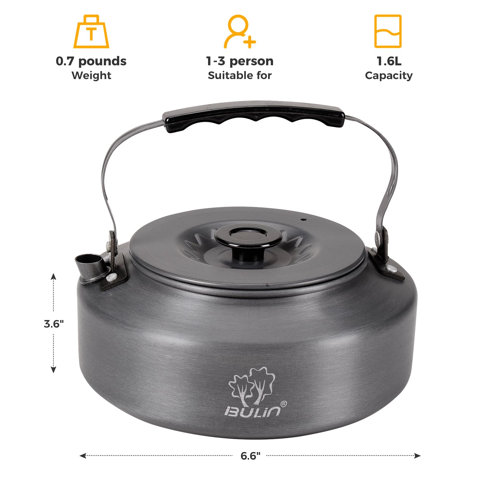 Bulin Grande bouilloire de camping 1,6 l - Théière de camping - Théière portable - Pour la randonnée et le camping - 1,52 l